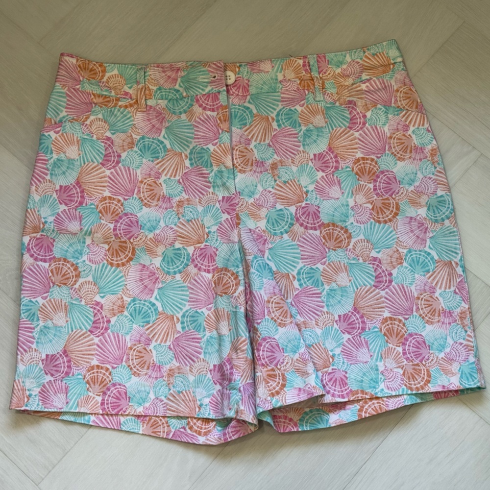 Talbots Seashell Print Shorts in Pastel Pink, Mint & Peach